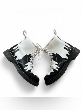 Dr. Martens 1460 Black and White Color Paint Spill Leather Zip up Boots